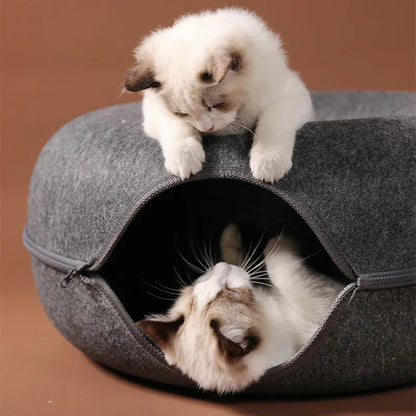 Donut Cat Bed with Tunnel – Indoor Interactive Pet House for Play and Relaxation