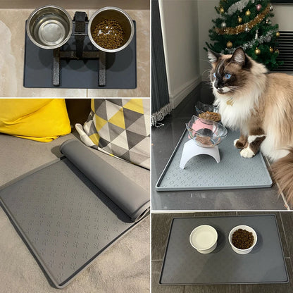 Non-Slip Waterproof Pet Feeding Mat, Silicone Food Bowl Placemat for Dogs & Cats