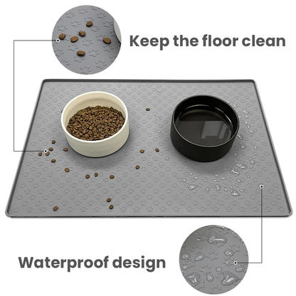 Non-Slip Waterproof Pet Feeding Mat, Silicone Food Bowl Placemat for Dogs & Cats