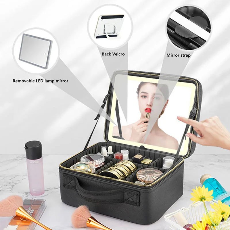 Estuche de maquillaje con luz LED y espejo 