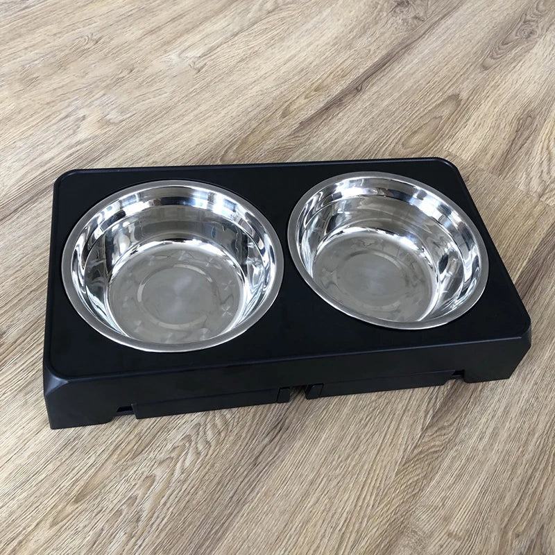 Soporte para comedero para perros de altura ajustable con dos cuencos de acero inoxidable para mascotas