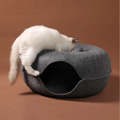 Donut Cat Bed with Tunnel – Indoor Interactive Pet House for Play and Relaxation