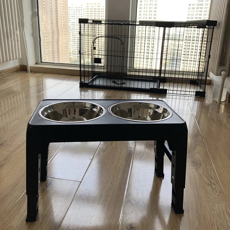 Soporte para comedero para perros de altura ajustable con dos cuencos de acero inoxidable para mascotas